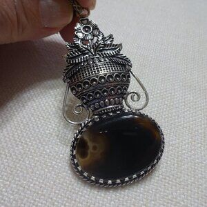 Unique MONTANA AGATE Handmade Sterling Pendant on a 20" Black Cord #830B